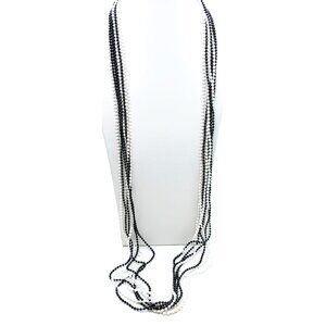 Vintage Plastic Eight Strand Necklace, Hong Kong Black and White Lightweight